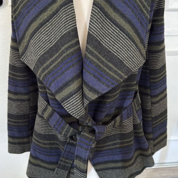 Jack by‎ BB Dakota Striped Waterfall Belted Jacket Draped Open Front Boho SMALL - Picture 3 of 11